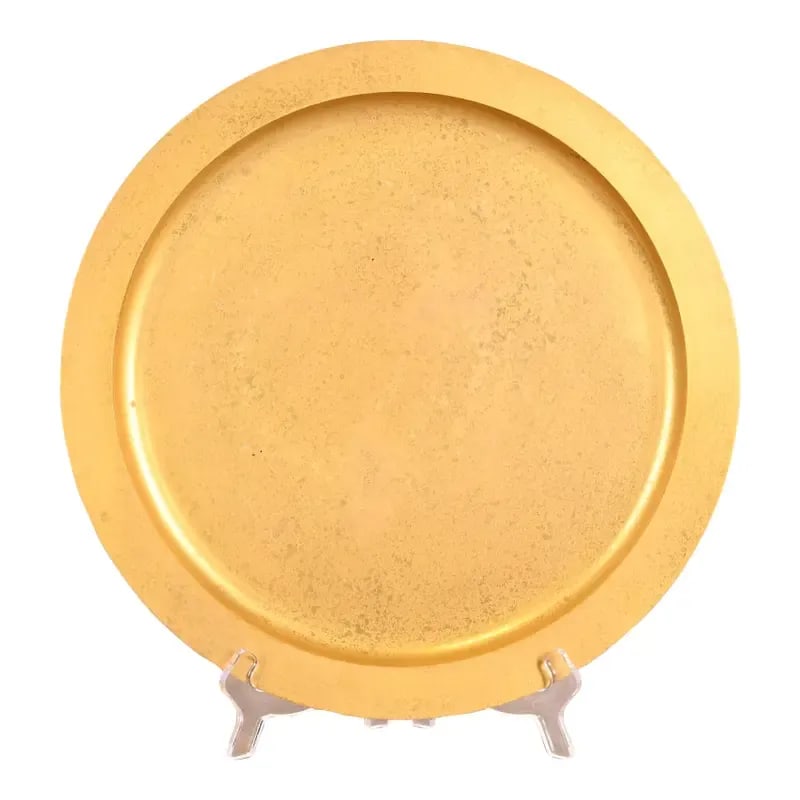 Tiffany Studios New York Bronze DorÃ© Large Plate or Charger: A gorgeous Arts & Crafts or Art Deco period gilt bronze large plate or charger By Tiffany Studios (signed to the underside) New York, USA, Early 20th Century Measures: 14"W x 14"D x 0.63"H. Very good 