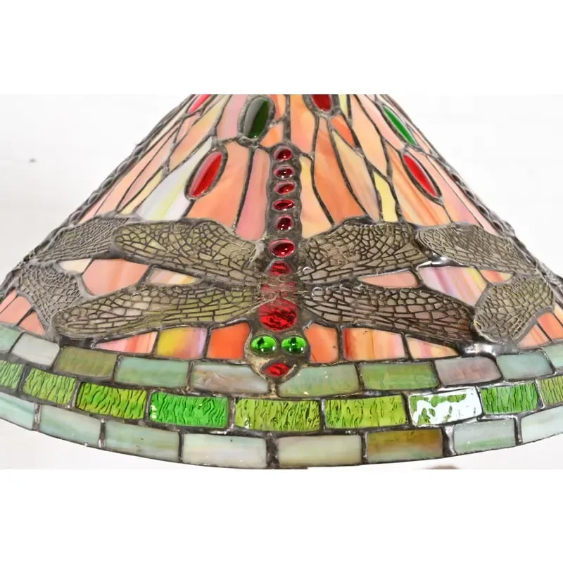 Tiffany Studios Style Arts & Crafts Bronze Table Lamp With Dragonfly Shade - 5