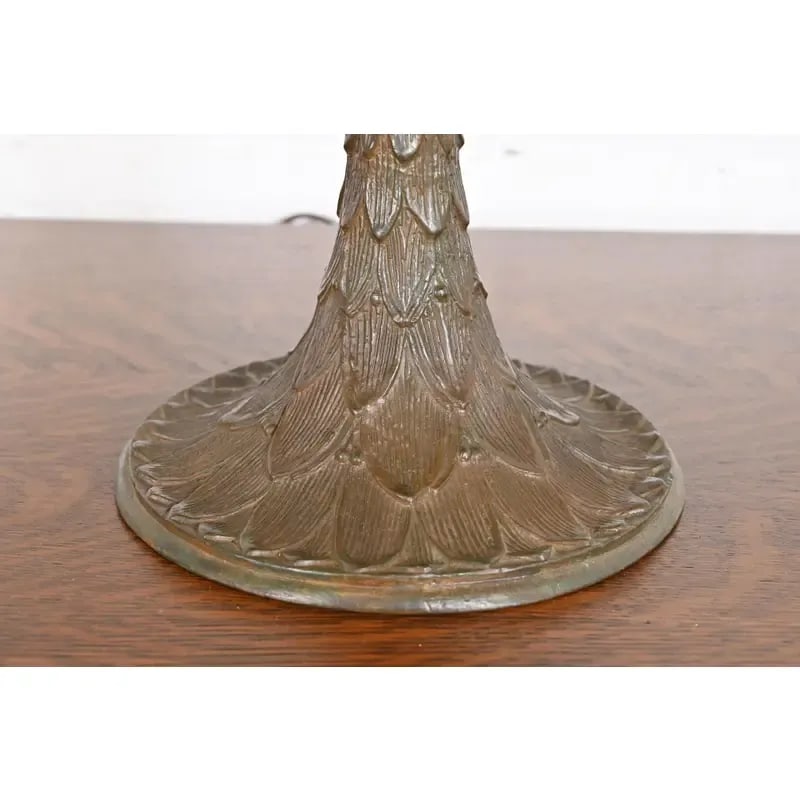 Tiffany Studios Style Arts & Crafts Bronze Table Lamp With Dragonfly Shade - 7