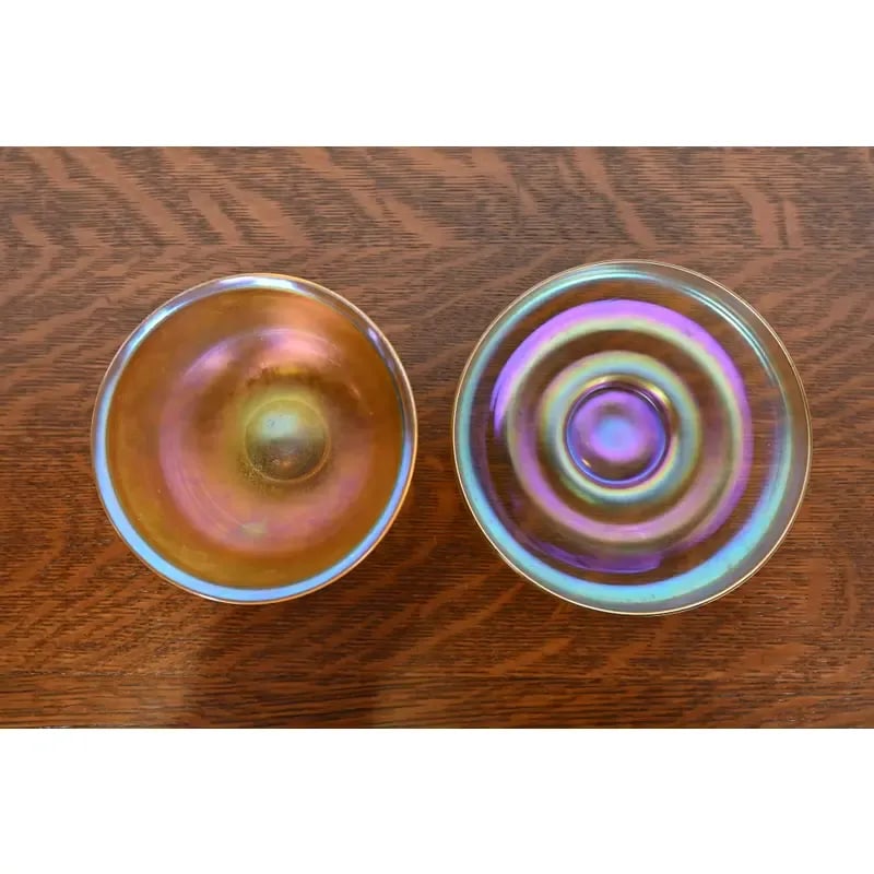 Louis Comfort Tiffany Favrile Iridescent Art Glass Bowl and Underplate With Intaglio Grapevine Motif - 7