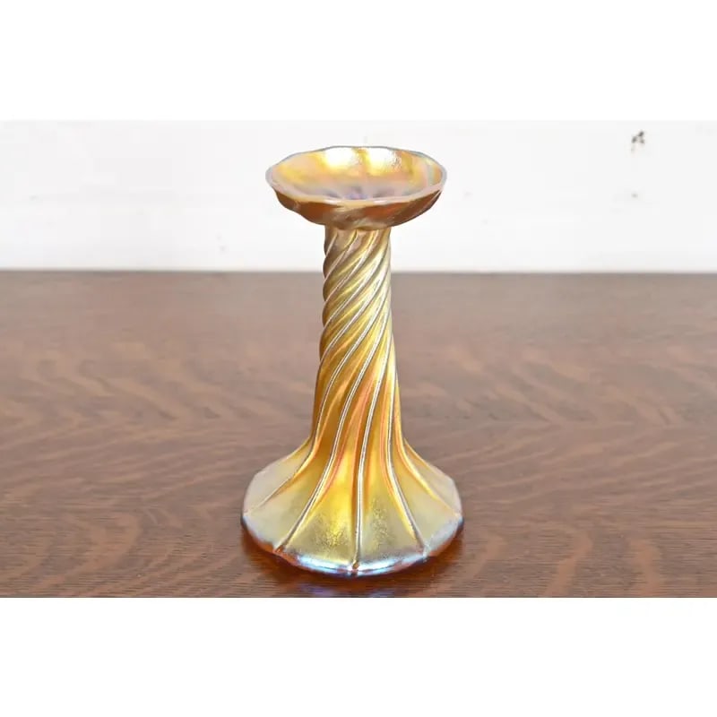 Louis Comfort Tiffany Favrile Iridescent Art Glass Candlestick - 12