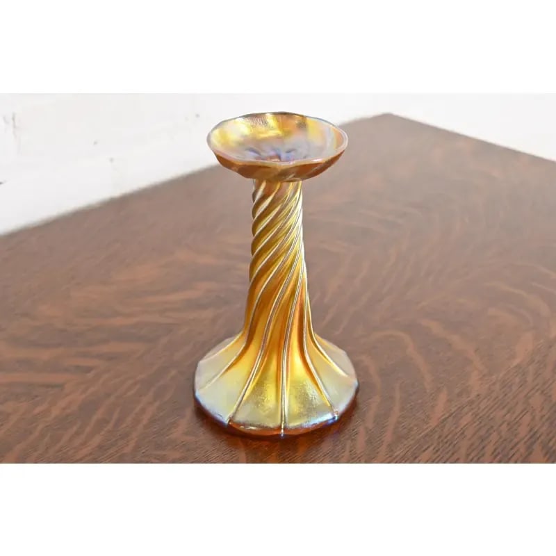 Louis Comfort Tiffany Favrile Iridescent Art Glass Candlestick - 3