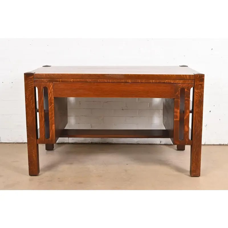 Stickley Brothers Style Antique Mission Oak Arts & Crafts Desk or Library Table - 2