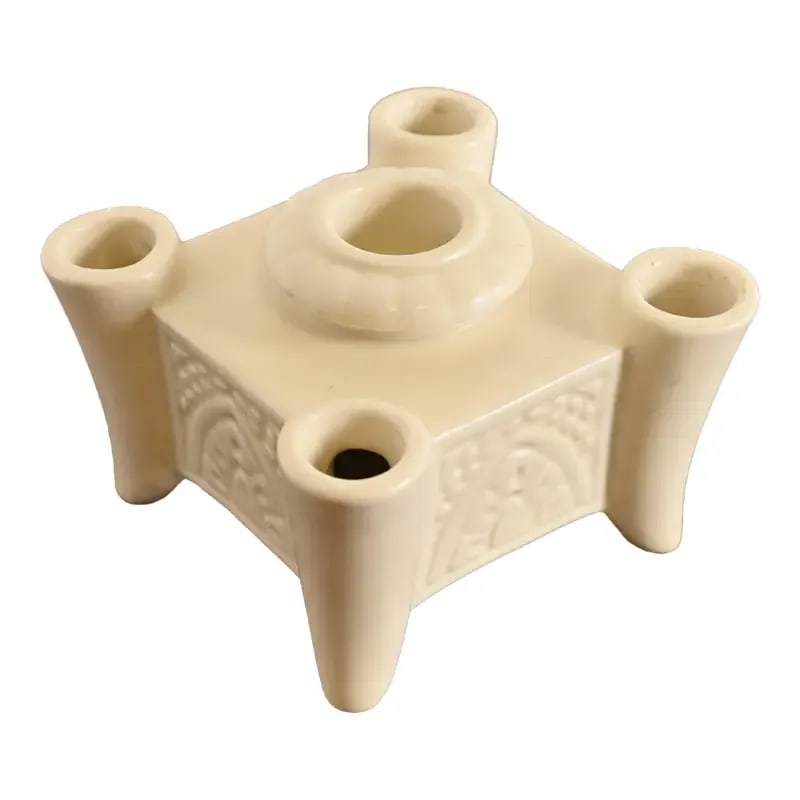 Rookwood Pottery Arts & Crafts Glazed Ceramic Candlestick Holder, 1934: A gorgeous Arts & Crafts period glazed art pottery candlestick holder By Rookwood Pottery USA, 1934 Glazed ceramic in a beautiful cream color. Measures: 4"W x 4"D x 3"H. Good original vintage conditio