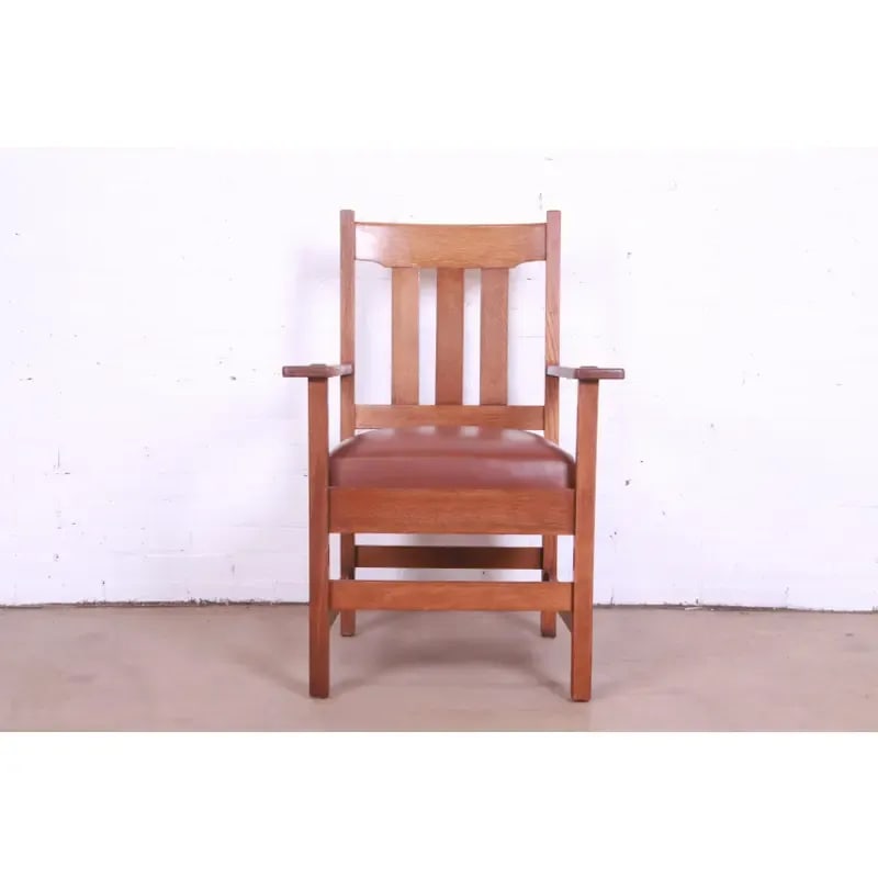 Stickley Brothers Mission Oak Arts & Crafts Arm Chairs, Pair - 2