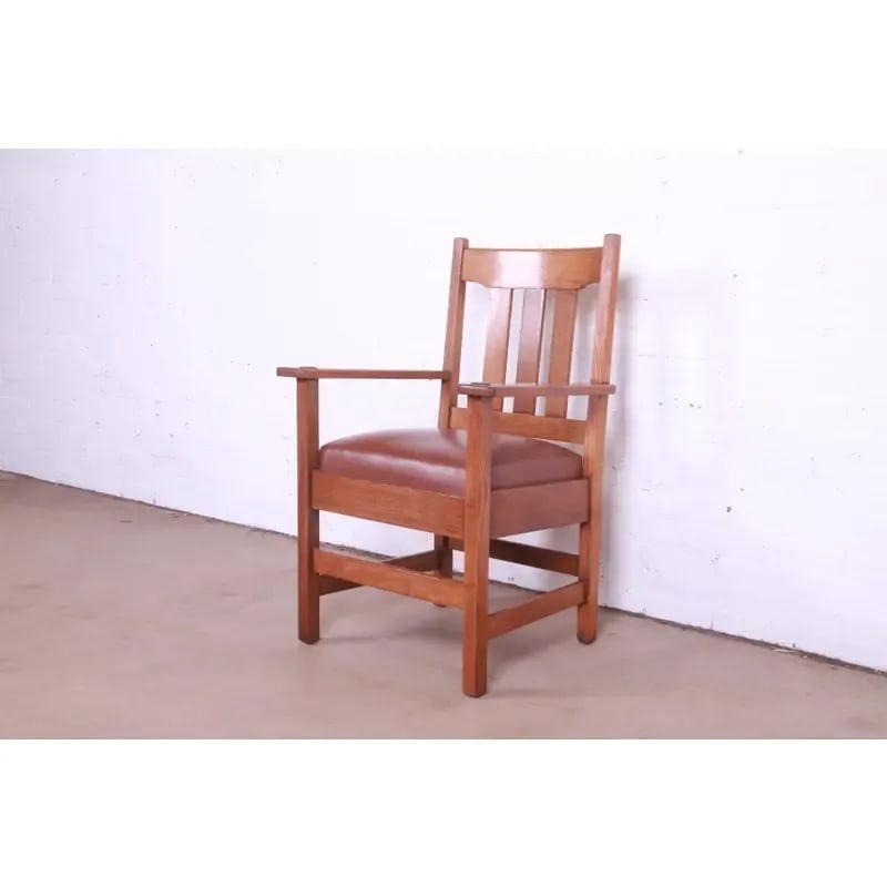 Stickley Brothers Mission Oak Arts & Crafts Arm Chairs, Pair - 3