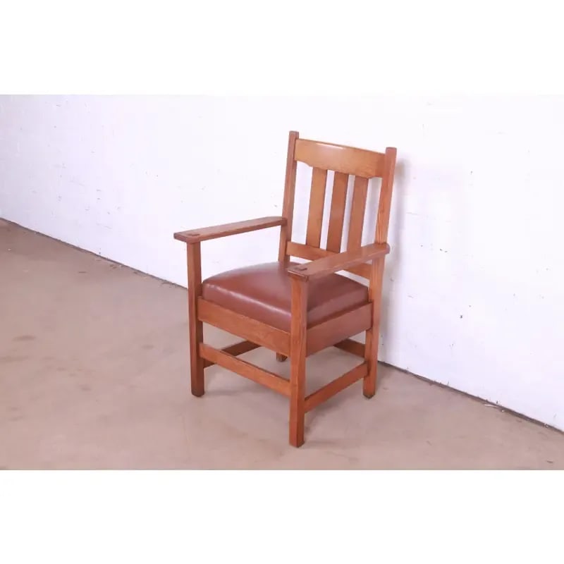 Stickley Brothers Mission Oak Arts & Crafts Arm Chairs, Pair - 4
