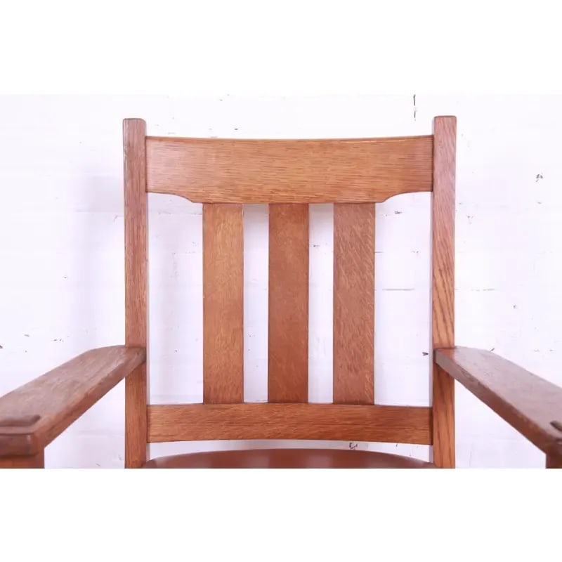 Stickley Brothers Mission Oak Arts & Crafts Arm Chairs, Pair - 5