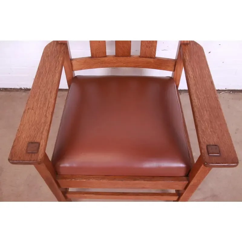 Stickley Brothers Mission Oak Arts & Crafts Arm Chairs, Pair - 6