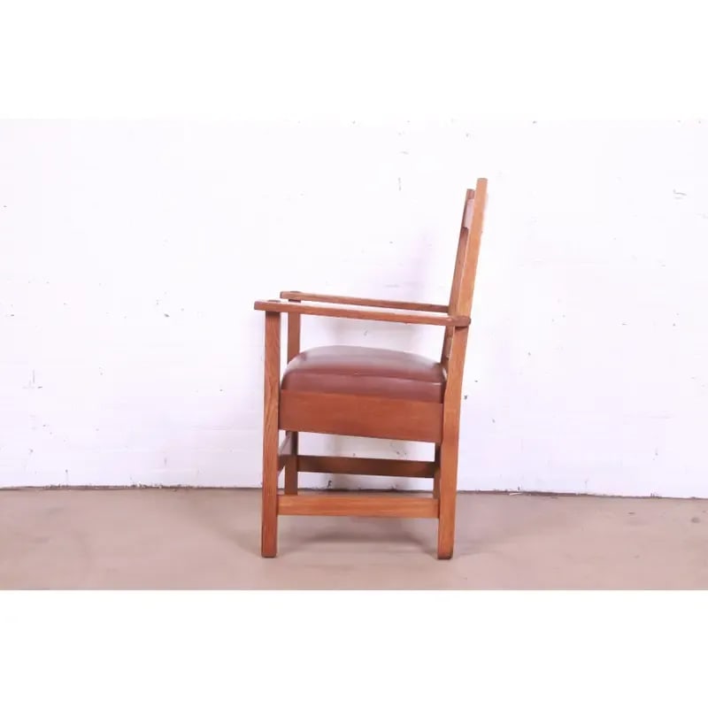 Stickley Brothers Mission Oak Arts & Crafts Arm Chairs, Pair - 8