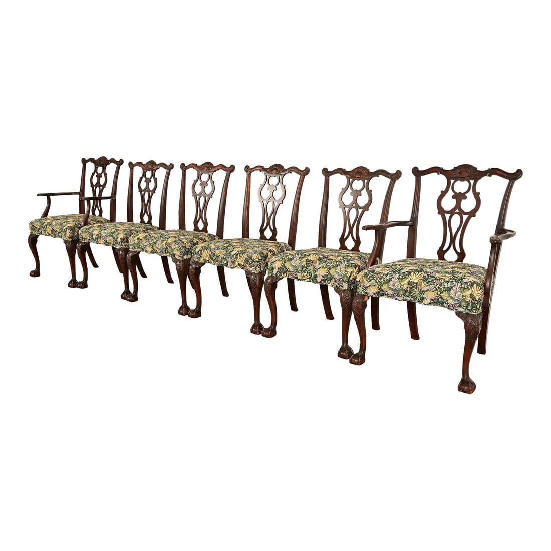 Romweber Antique Chippendale Carved Mahogany Dining Chairs, Set of Six (1 of 14)