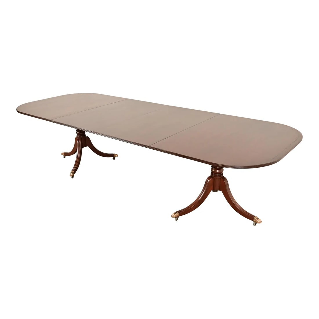 Baker Furniture Style Georgian Banded Mahogany Double Pedestal Extension Dining Table (1 of 14)