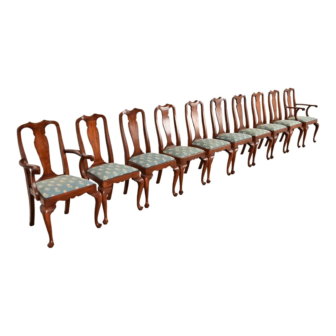 Henkel Harris Queen Anne Solid Cherry Wood Dining Chairs, Set of Ten (1 of 14)