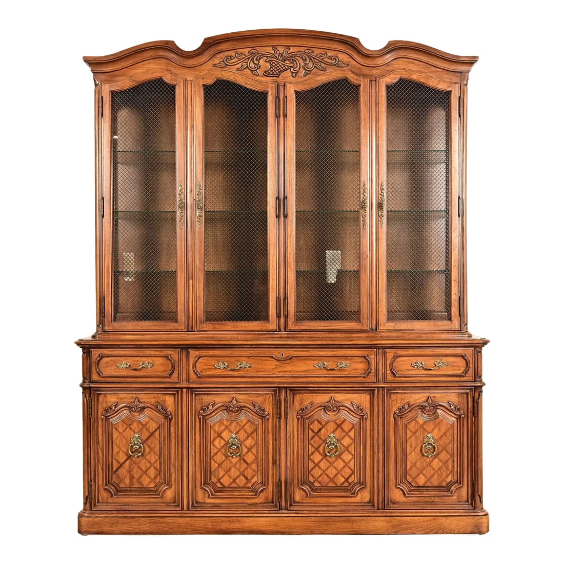 Thomasville French Regency Louis XVI Carved Walnut Lighted Breakfront Bookcase Cabinet (1 of 17)