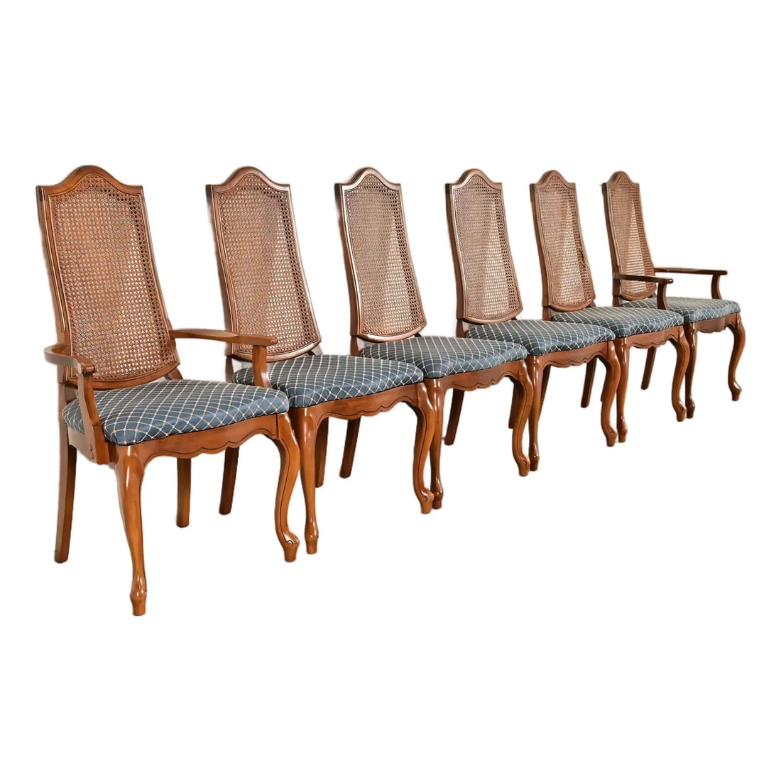 Baker Furniture Style French Provincial Louis XV Carved Walnut and Cane Back Dining Chairs (1 of 14)