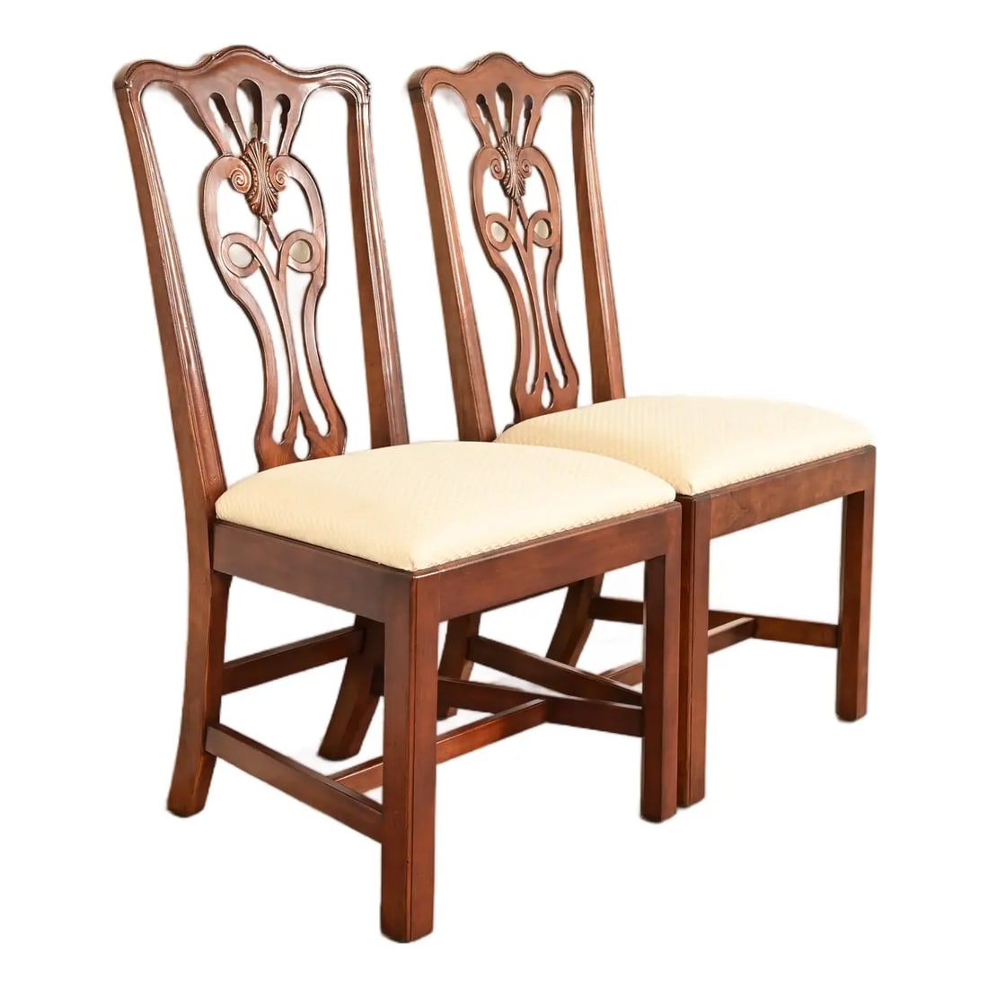 Henredon Georgian Carved Mahogany Side Chairs or Dining Chairs, Pair (1 of 14)