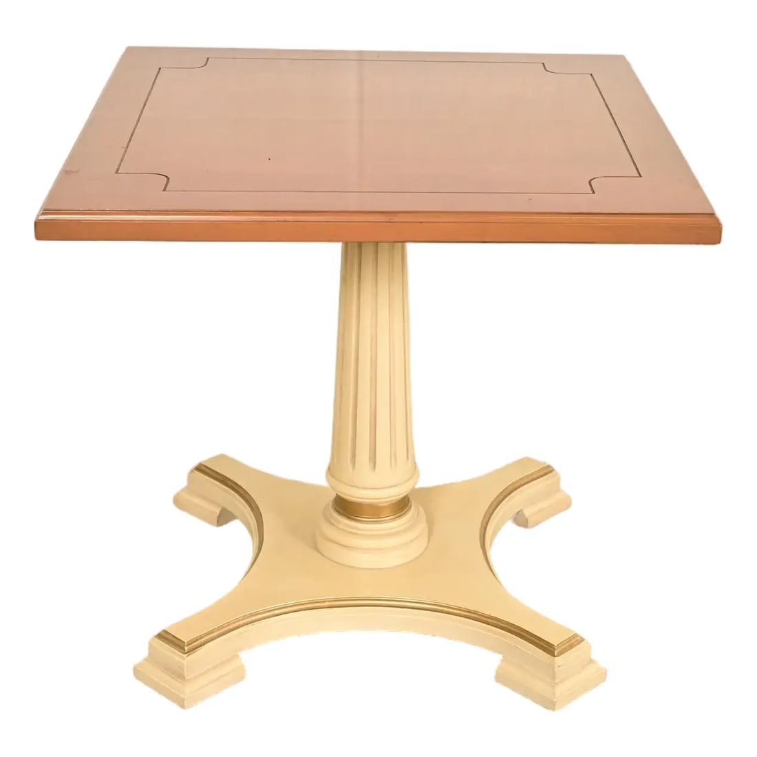 Hollywood Regency Cherry Wood and Cream Lacquered Pedestal Tea Table or Occasional Side Table (1 of 10)