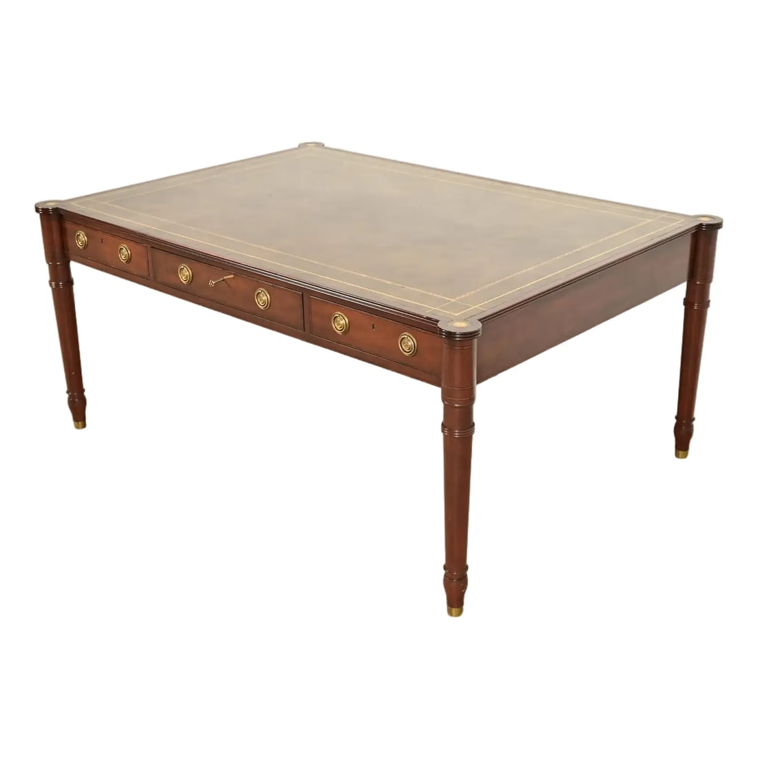 Baker Furniture Stately Homes Collection English Regency Carved Mahogany Leather Top Partner's Desk (1 of 18)