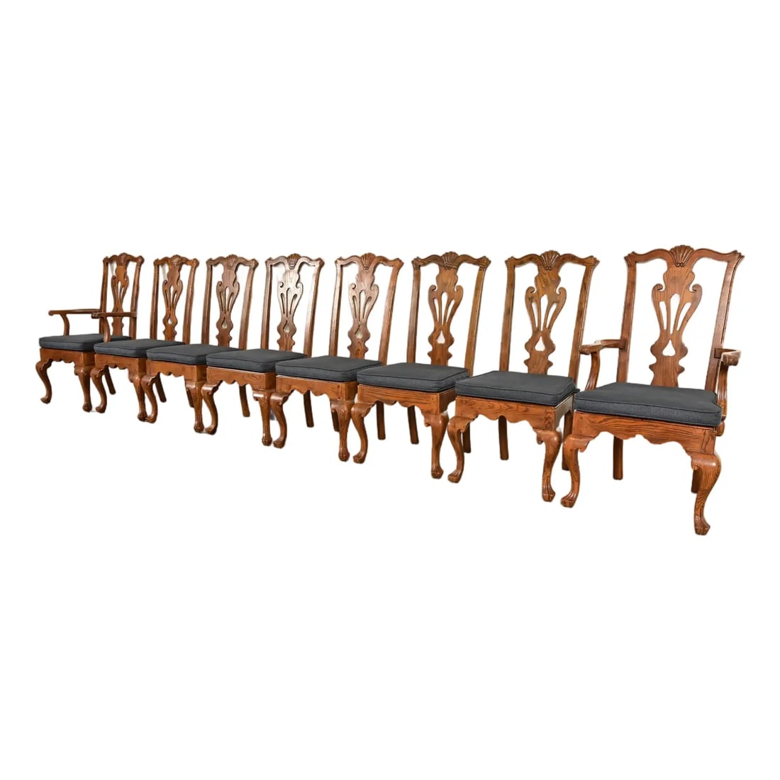 Henredon Georgian Carved Solid Oak Dining Chairs, Set of Eight (1 of 16)