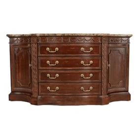 Bernhardt French Regency Louis XVI Carved Mahogany Marble Top Sideboard Credenza