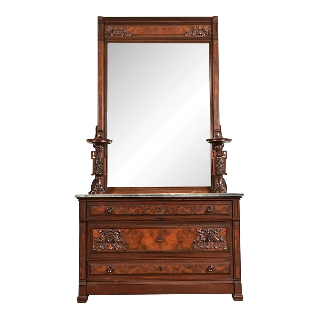 Bernheimer Collection Antique Monumental Eastlake Victorian Burled Walnut and Marble Top Vanity (1 of 18)