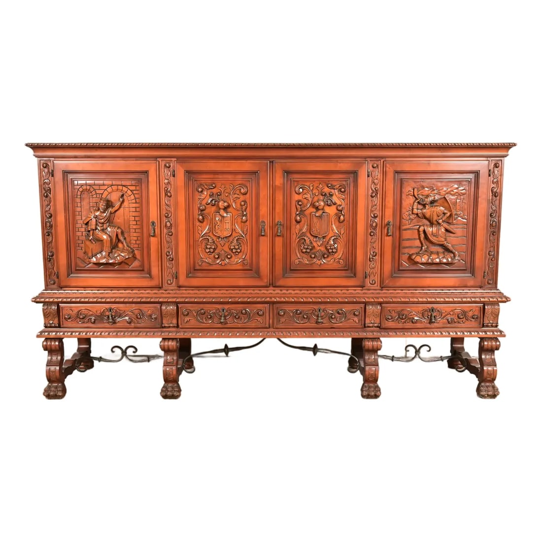 Antique Spanish Renaissance Revival Monumental Ornate Carved Walnut Sideboard or Bar Cabinet (1 of 15)