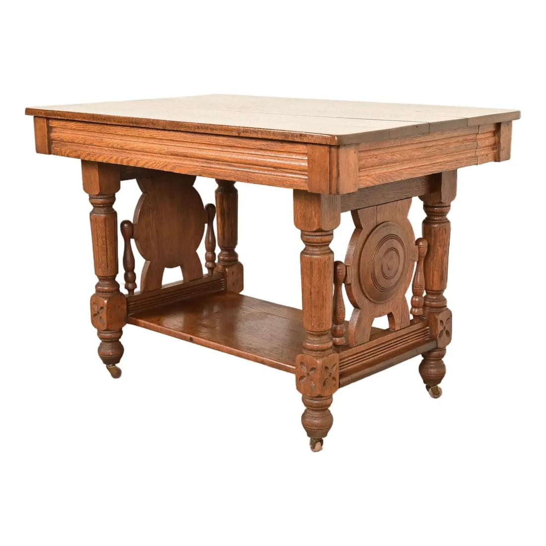 Herter Brothers Style Antique Victorian Carved Oak Writing Desk or Library Table, Circa 1890s (1 of 7)