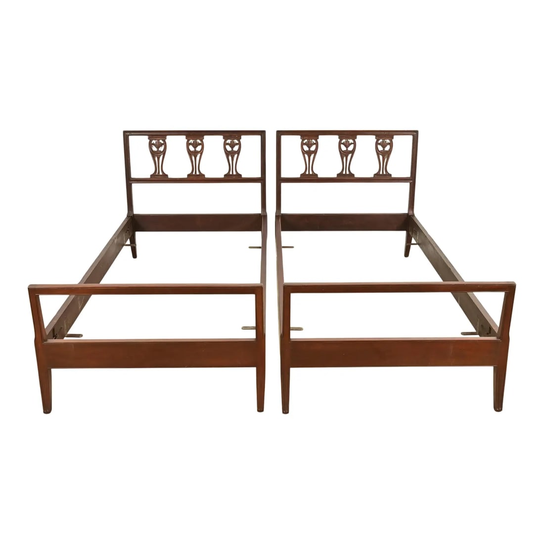 Baker Furniture Style Antique Italian Neoclassical Carved Walnut Twin Size Beds, Pair (1 of 8)