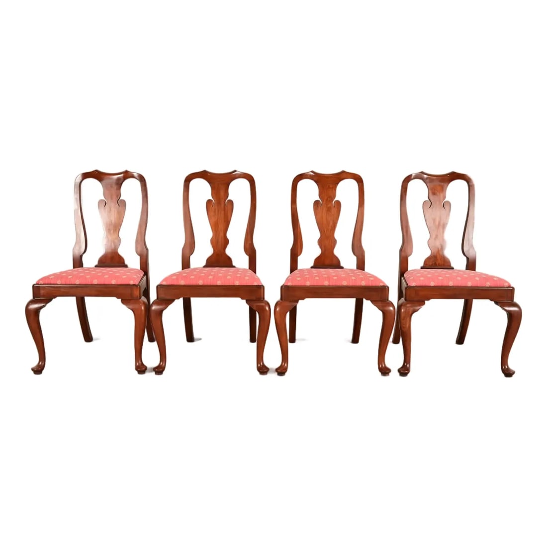Henkel Harris Queen Anne Solid Cherry Wood Dining Chairs, Set of Four