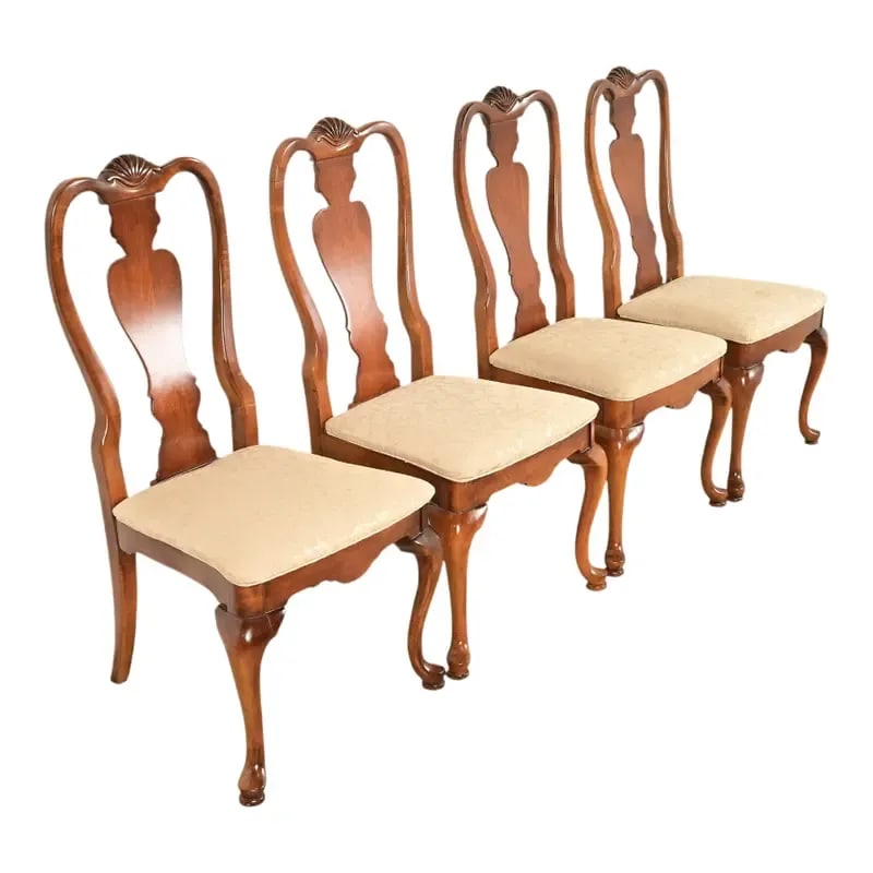 Queen Anne Solid Mahogany Dining Chairs by Stanley, Set of Four (1 of 13)