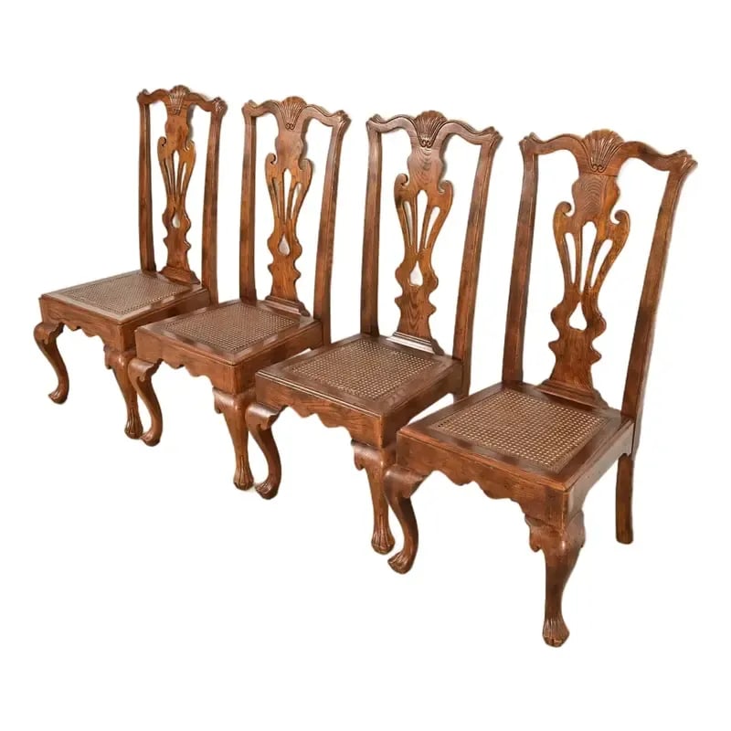 Henredon Georgian Carved Oak and Cane Dining Chairs, Set of Four (1 of 14)