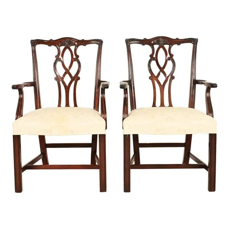 Kindel Furniture Georgian Carved Mahogany Armchairs, Pair (1 of 13)