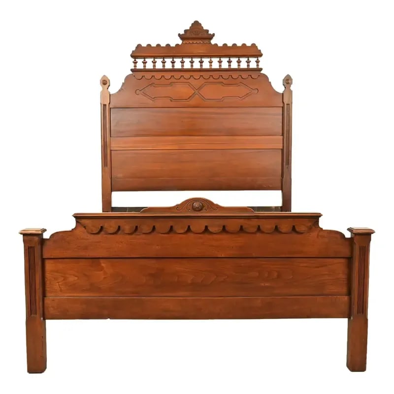 Herter Brothers Style Antique Monumental Eastlake Victorian Carved Walnut Full Size Bed, Circa 1880s (1 of 11)