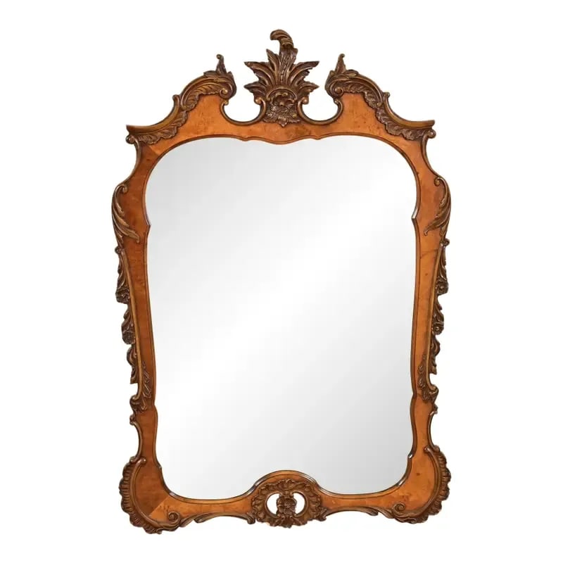 Romweber Antique French Rococo Louis XV Carved Burl Wood Framed Wall Mirror, Circa 1920s (1 of 12)