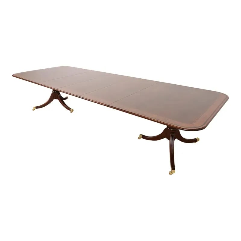 Baker Furniture Stately Homes Georgian Banded Mahogany Double Pedestal Extension Dining Table (1 of 14)