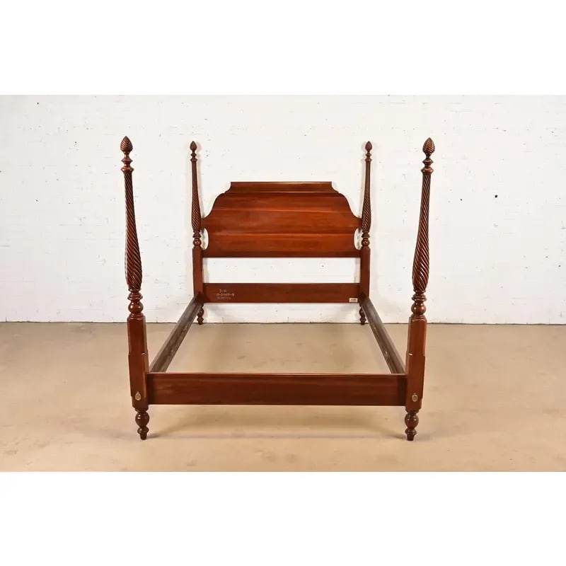 Ethan Allen Georgian Carved Solid Cherry Wood Queen Size Poster Bed - 2
