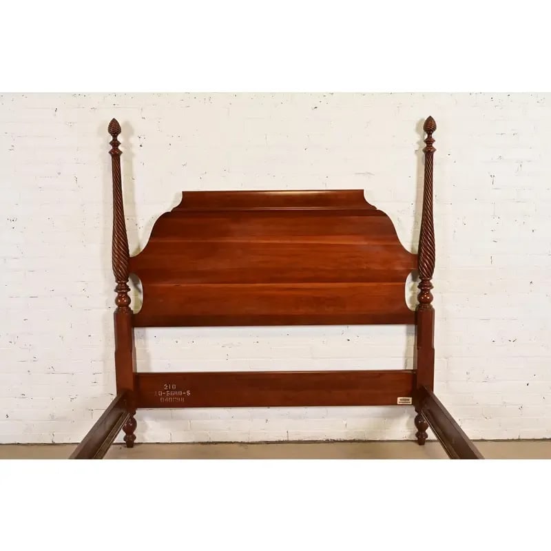 Ethan Allen Georgian Carved Solid Cherry Wood Queen Size Poster Bed - 6