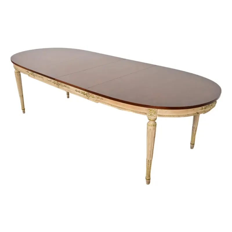 Kindel Furniture Style French Regency Louis XVI Burl Wood Parcel Painted Extension Dining Table (1 of 12)