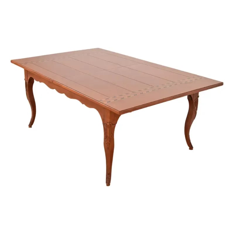 Baker Furniture Italian Provincial Inlaid Cherry Wood Harvest Farm Table, Newly Refinished (1 of 15)