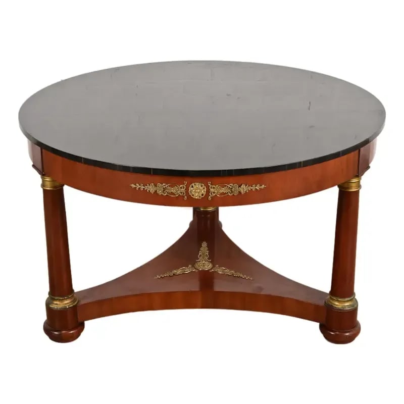 Kindel Furniture Neoclassical Carved Mahogany Faux Marble Top Center Table With Mounted Ormolu (1 of 11)