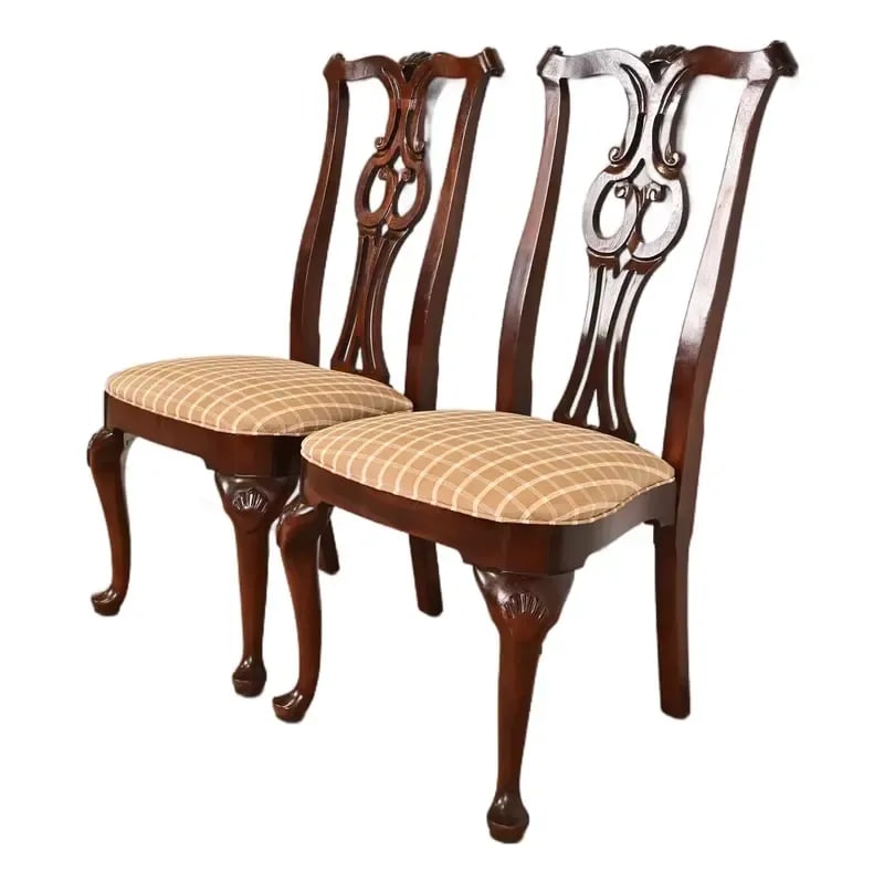 Century Furniture Georgian Carved Mahogany Side Chairs or Dining Chairs, Pair (1 of 11)