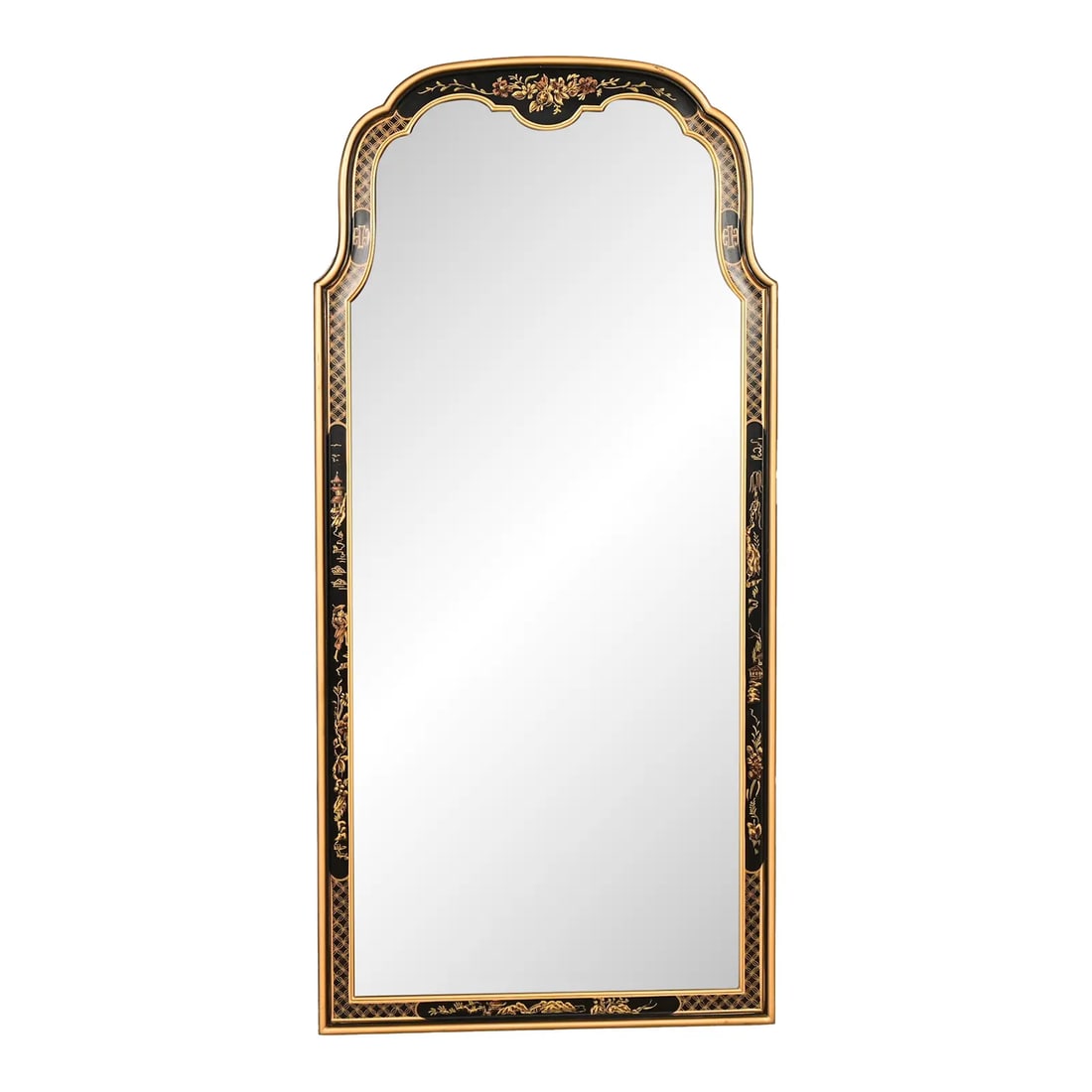 Drexel Heritage Hollywood Regency Chinoiserie Hand-Painted Black Lacquered Tall Wall Mirror (1 of 12)