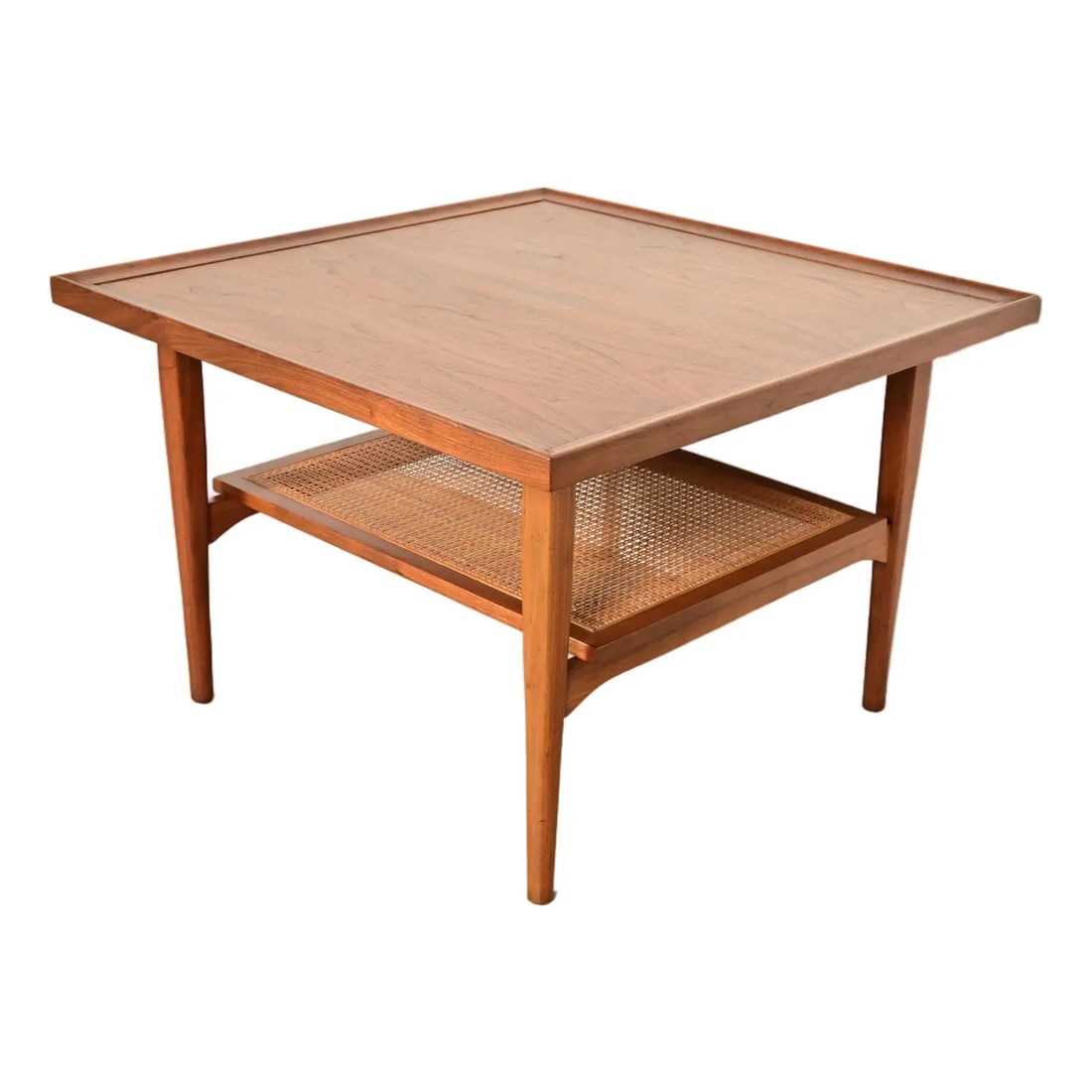 Kipp Stewart for Drexel Declaration Mid-Century Modern Walnut and Cane Two-Tier Coffee Table, 1961 (1 of 9)