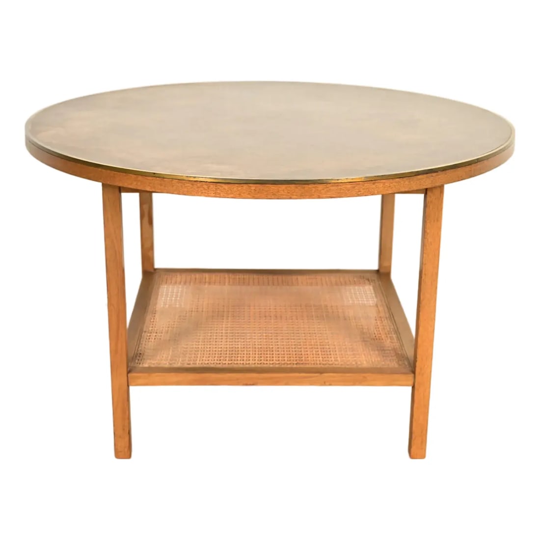 Paul McCobb Irwin Collection Mahogany, Brass, and Cane Leather Top Coffee Table, 1950s (1 of 9)