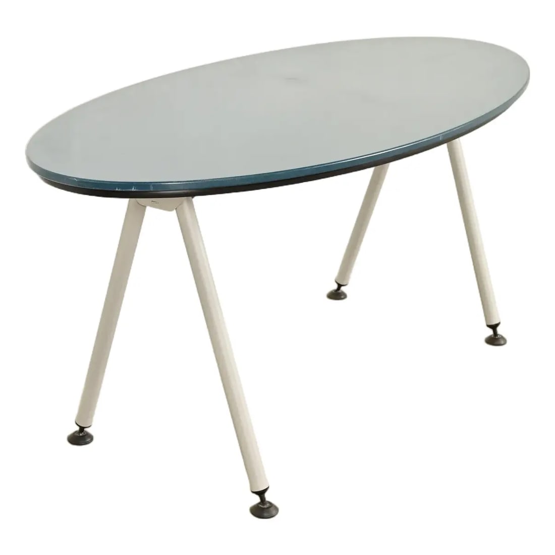 Herman Miller Style Modern Oval Dining Table or Library Table: A sleek and stylish Modern or Mid-Century Modern oval dining table or library table In the manner of Herman Miller By Paladin Caseworks USA, Early 21st Century Durable blue laminate top, with powder c