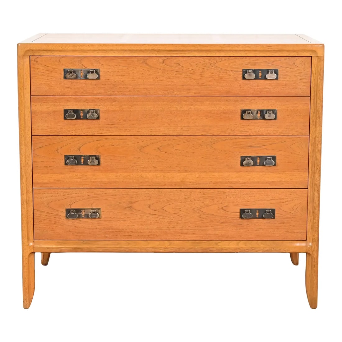 Mastercraft Mid-Century Modern Hollywood Regency Sculpted Walnut Chest of Drawers, Circa 1960s: A gorgeous Mid-Century Modern Hollywood Regency dresser or chest of drawers By Mastercraft Furniture USA, Circa 1960s Sculpted walnut, with original brass hardware. Measures: 36"W x 19.5"D x 32.5"H.