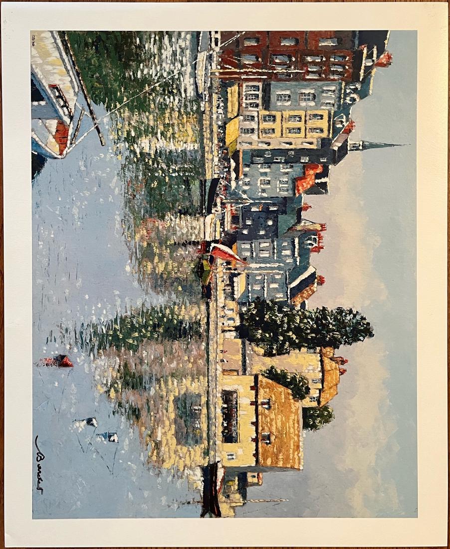 ANDRE BARDET - "Harbor Front": ANDRE BARDET, hand signed and numbered lithograph, "Harbor Front"; image size 16.5” x 21”, edition of 173/950, unframed