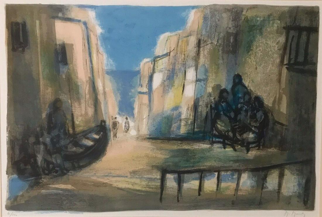 MARCEL MOULY - "Le Village": hand signed and numbered lithograph on paper, "Le Village"; image size 16" x 24", edition of 81/150, unframed