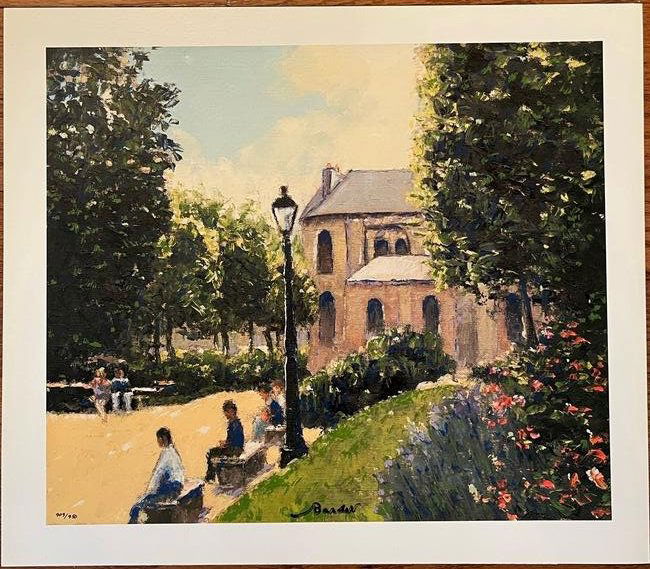 ANDREW BARDET - "By The Lamp Post": ANDRE BARDET, hand signed and numbered lithograph, "By The Lamp Post"; image size 11.5” x 13.5”, edition of 909/950, unframed