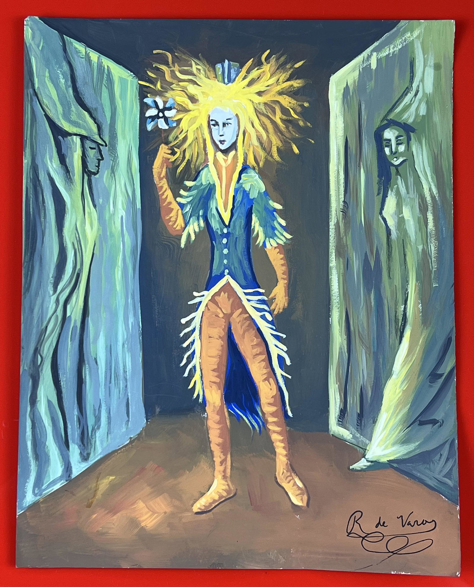 Remedios Varo (Mixed Media on Paper Painting) in the style of: Remedios Varo appears in Lower Right of the painting. Rendered in the surrealist style of Remedios Varo. Technique: Mixed Media on Paper Painting. Measures: 8 ½ x 11 Inches. Provenance: Private